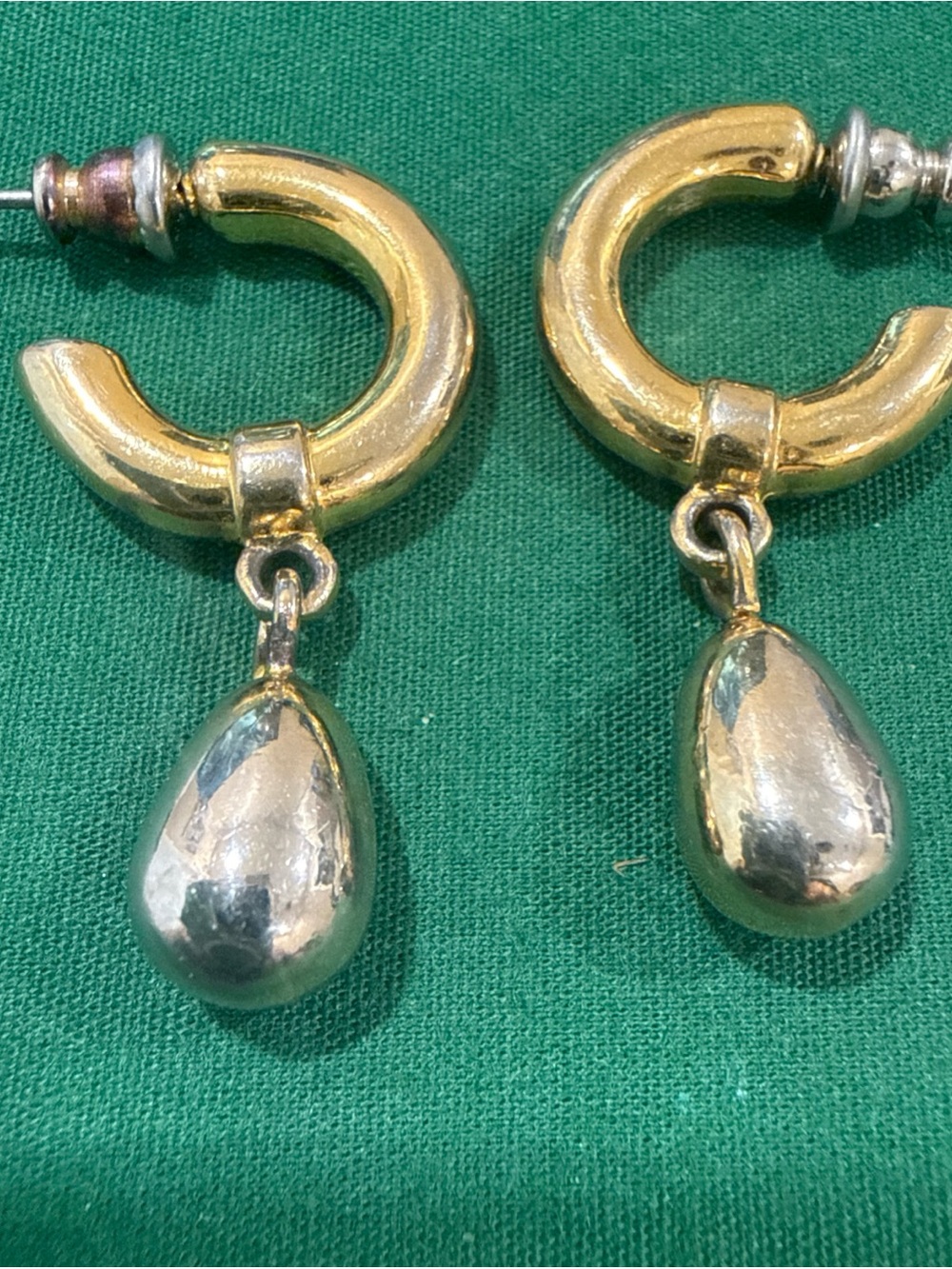 Gold-Tone Hoop Drop Earrings with Silver-Tone Teardrops 134B
